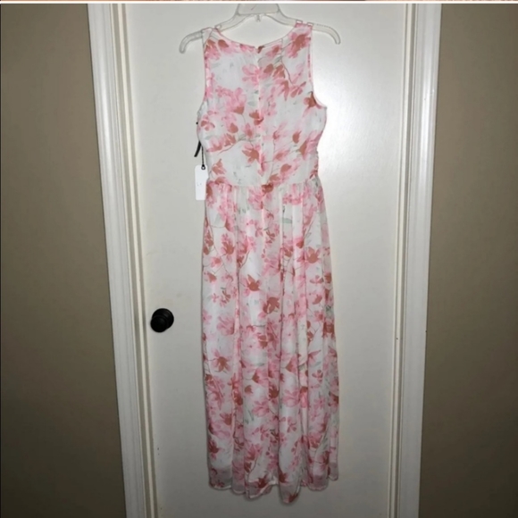 Leith cherry blossom spring Floral Ruched Waist Chiffon Dress midi pink - Picture 3 of 3